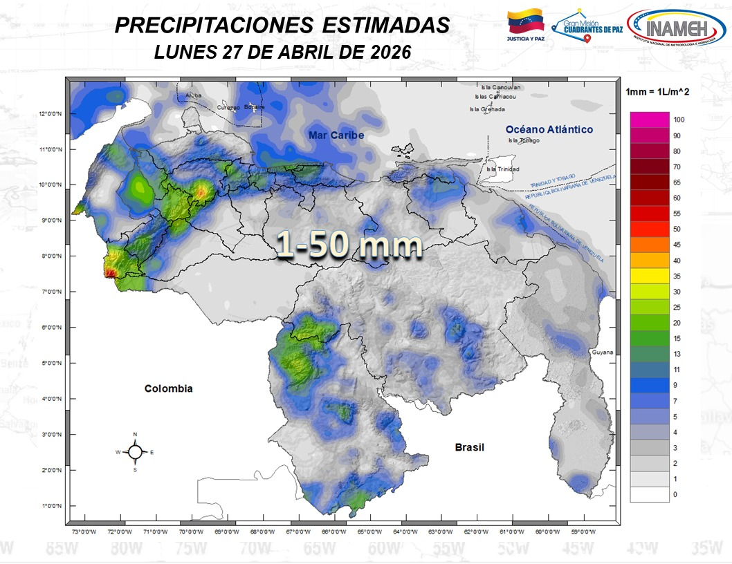 INAMEH INFORMA LLUVIAS EN GRAN PARTE DEL PAÍS