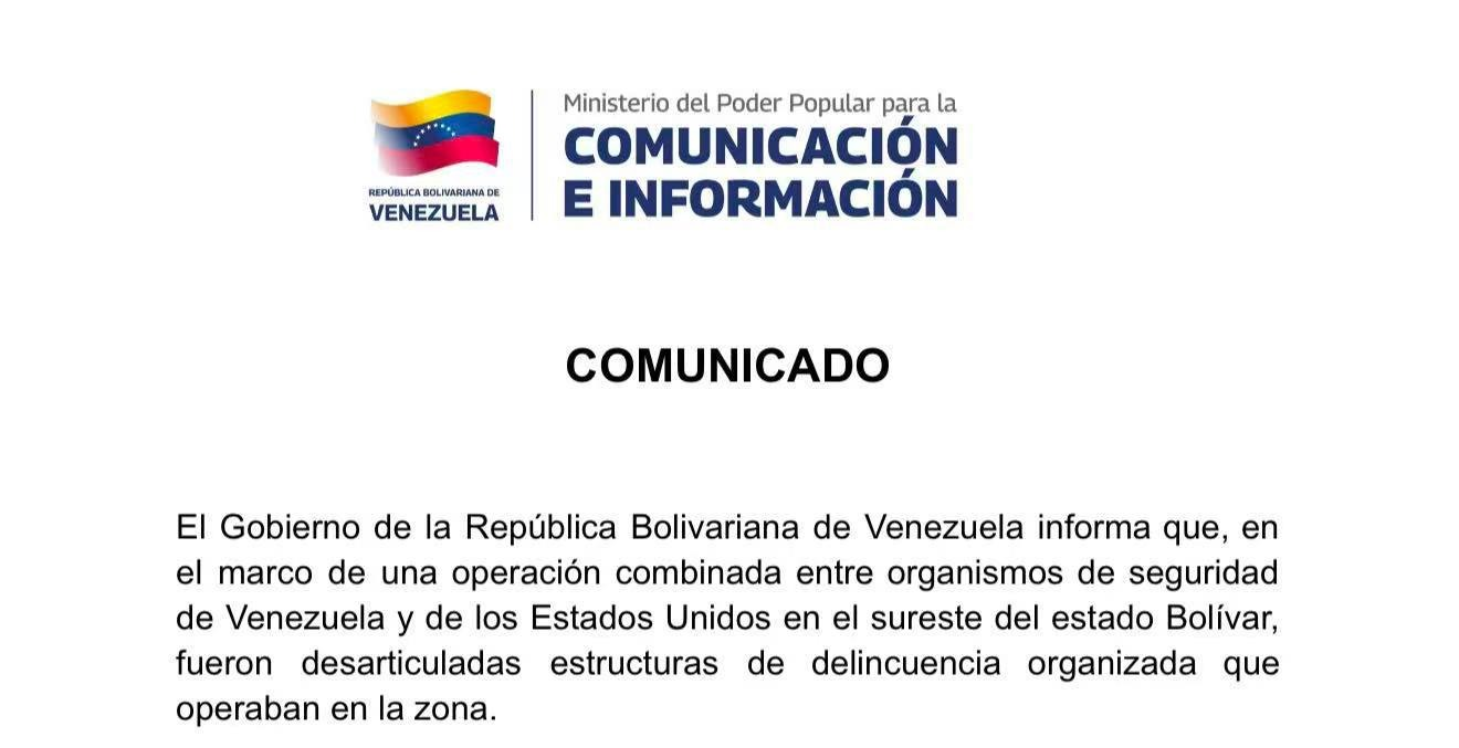 Imagen de GOBIERNO BOLIVARIANO RECONOCE LA LABOR DE LOS ÓRGANOS DE SEGURIDAD CIUDADANA EN EXITOSO OPERATIVO EN EL ESTADO BOLÍVAR