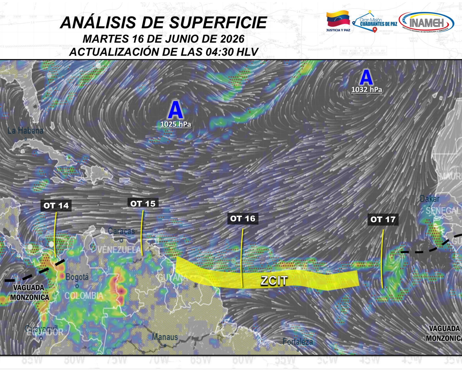 Imagen de INAMEH PREVÉ INCREMENTO DE NUBOSIDAD Y LLUVIAS POR PASO DE LA ONDA TROPICAL N° 15