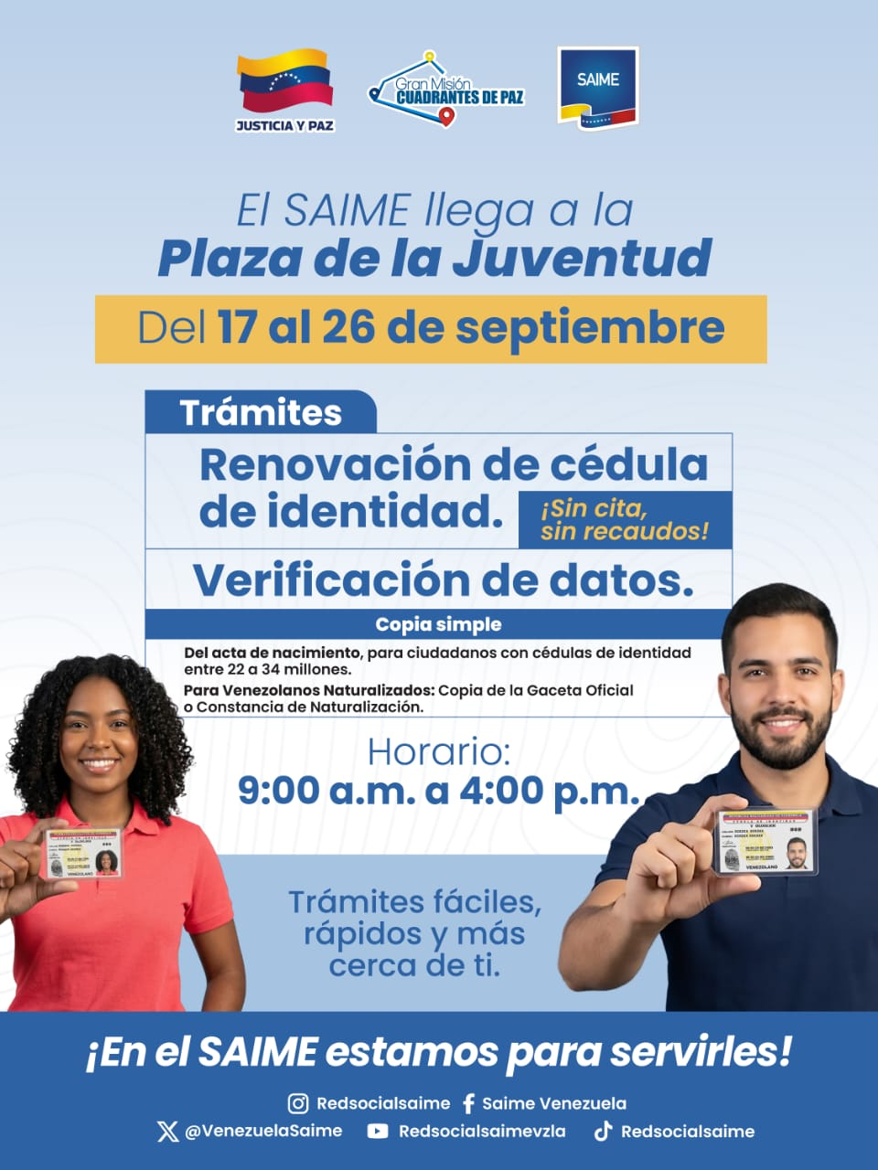 Imagen de EL SAIME ACTIVA JORNADA ESPECIAL DE CEDULACIÓN EN LA PLAZA DE LA JUVENTUD